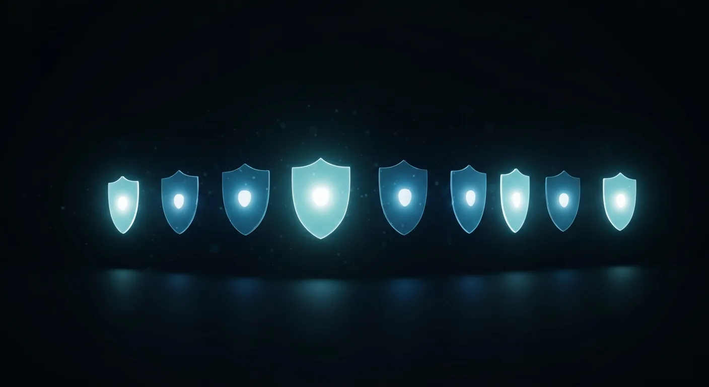 一排明暗不一的发光护盾——VPN 服务商对照示意图